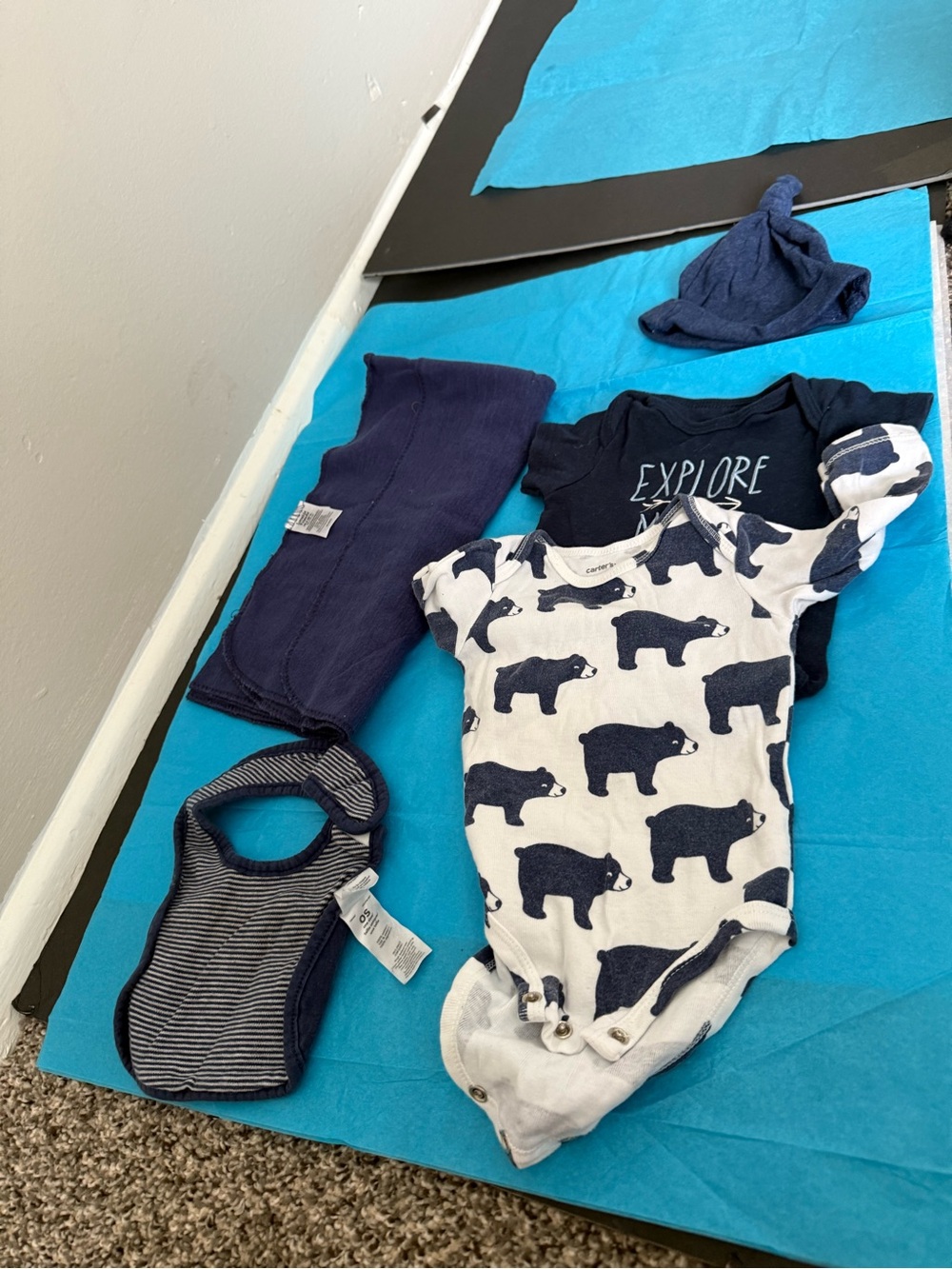 Luvable Friends Navy and White Bear Print One-Piece Bodysuit